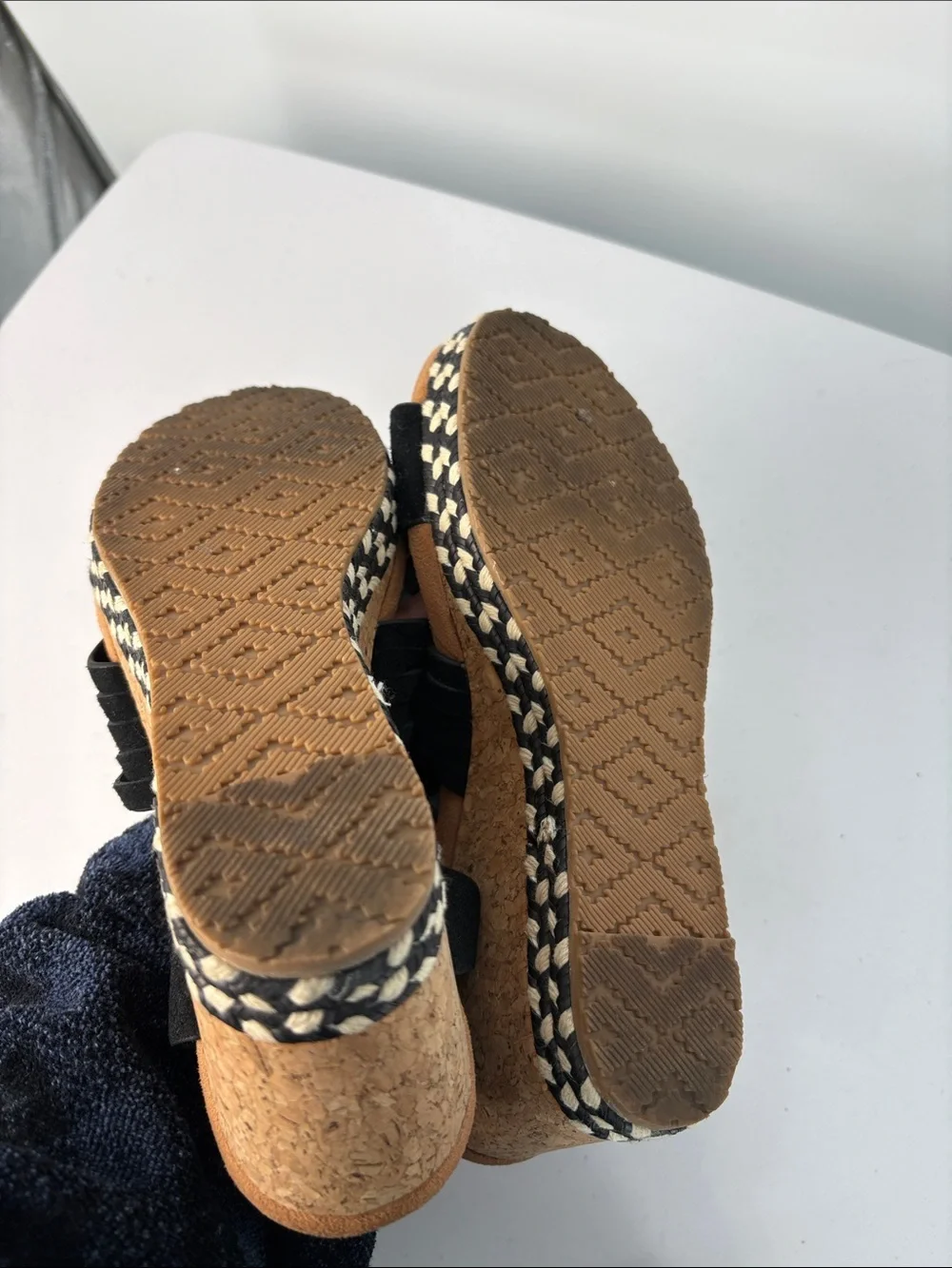 🐚 Zodiac Black Suede Cork Espadrille Wedges Paola